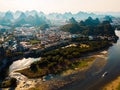 Guilin aerial view with Li river and rock formations in China Royalty Free Stock Photo