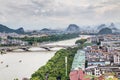 Guilin, China - circa July 2015: Panorama of Guilin and its karst mountains from Fubo hill