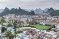 Guilin, China - circa July 2015: Panorama of Guilin and its karst mountains from Fubo hill