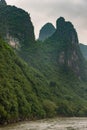 Chain of karst mountains towering above Li River in Guilin, China