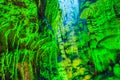 Green and blue lighted view in Reed Flute cave, Guilin, China Royalty Free Stock Photo