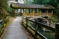 Guilin Longsheng\'s mountain stream architecture, small stream tile-top bridge Royalty Free Stock Photo