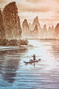 Guilin scenery on chinese currency Royalty Free Stock Photo