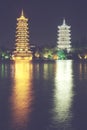 Sun and Moon Tower Pagodas in Guilin, China. Royalty Free Stock Photo