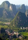 Guilin village at sunset from Moon Hill mountain. Yangshuo, China, Asia Royalty Free Stock Photo