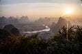 Guilin and Yangshuo Splendor: China\'s Limestone Karst Landscapes, sunrise Royalty Free Stock Photo