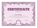 Guilloche certificate. Authenticity secure document with geometric lines pattern frame, official diploma vector template