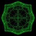 Guilloche round grid mandala, decorative element. Lattice star, web cyber backdrop. Abstract mesh background with waves ornament.