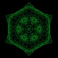 Guilloche round mandala, decorative element. Lattice star, web cyber backdrop. Abstract mesh background with waves ornament.