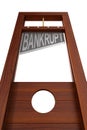 Guillotine with text bankrupt on white background. Isolated 3d illustration