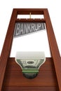 Guillotine with text bankrupt on white background. Isolated 3d illustration