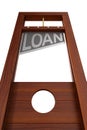 Guillotine with text loan on white background. Isolated 3d illustration