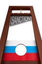 Guillotine with text sanction on white background. Isolated 3d illustration