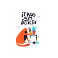 Guilty cat excuse color flat hand drawn vector character