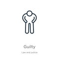 Guilty icon. Thin linear guilty outline icon isolated on white background from law and justice collection. Line vector guilty sign Royalty Free Stock Photo