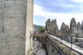 Guimaraes, Portugal. August 14, 2017: View of the bridge between the walls and the keep of the castle of the king of Portugal Afon