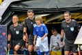 GUIMARAES, PORTUGAL - June 09, 2019: The judge Ovidiu Hategan enters the field during the UEFA Nations League Finals match for