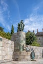 View at the Dom Afonso Henriques statue, iconic monument sculpture, the first king of Portugal, on Guimares city downtown