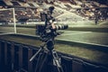 GUIMARAES, PORTUGLAL - June 09, 2019: The camera on the rack is set for shooting at the stadium during the UEFA Nations League