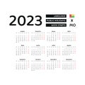 Guinea Bissau calendar 2023. Week starts from Monday. Vector graphic design.