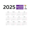Guinea-Bissau calendar 2025. Week starts from Monday. Vector graphic design.
