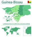 Guinea-Bissau detailed map and flag. Guinea-Bissau on world map