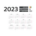 Guinea calendar 2023. Week starts from Monday. Vector graphic design.