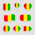 Guinea flag vector set. Guinean flags stickers collection. Isolated geometric icons. National symbols badges. Web, sport page, pat