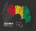 Guinea map with flag inside on the black background. Chalk sketch vector illustration Royalty Free Stock Photo