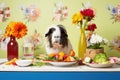 guinea pig beside a colorful salad arrangement Royalty Free Stock Photo