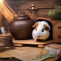 A guinea pig navigating a digital treasure map on a tablet to find hidden treats1 Royalty Free Stock Photo