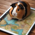 A guinea pig navigating a digital treasure map on a tablet to find hidden treats2 Royalty Free Stock Photo