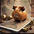 A guinea pig navigating a digital treasure map on a tablet to find hidden treats4 Royalty Free Stock Photo