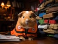 Guinea pig in postman outfit with letters