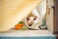 guinea pig squeaking from within a hideout