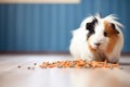 guinea pig squeaking near food bowl Royalty Free Stock Photo