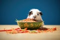 guinea pig squeaking near food bowl Royalty Free Stock Photo
