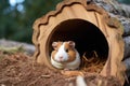 guinea pig using its hideaway house