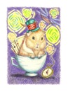 Guinea pig in wonderland illustration with colored pencils Royalty Free Stock Photo