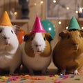 guinea pigs in festive caps at the holiday