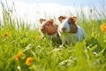 guinea pigs foraging on a grass field