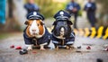 guinea pigs wearing police uniform at crime scene .ai generated