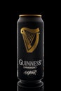 Guinness draught popular Irish beer in aluminium can on a black background, Devon, United Kingdom, October 21, 2018