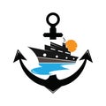 cruise ship and anchor logo design template Royalty Free Stock Photo