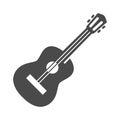 Guitar acoustic or electric bold black silhouette icon isolated on white. Ukulele, rock music tool.