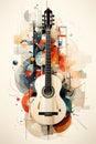 Guitar acoustic illustration for music graphic advertising Created with Generative AI technology