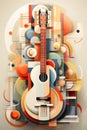 Guitar acoustic illustration for music graphic advertising Created with Generative AI technology