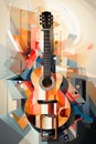 Guitar acoustic illustration for music graphic advertising Created with Generative AI technology