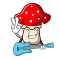 With guitar amanita mushroom mascot cartoon