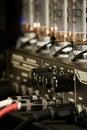 Guitar Amplifier, cords, knobs and connections Royalty Free Stock Photo